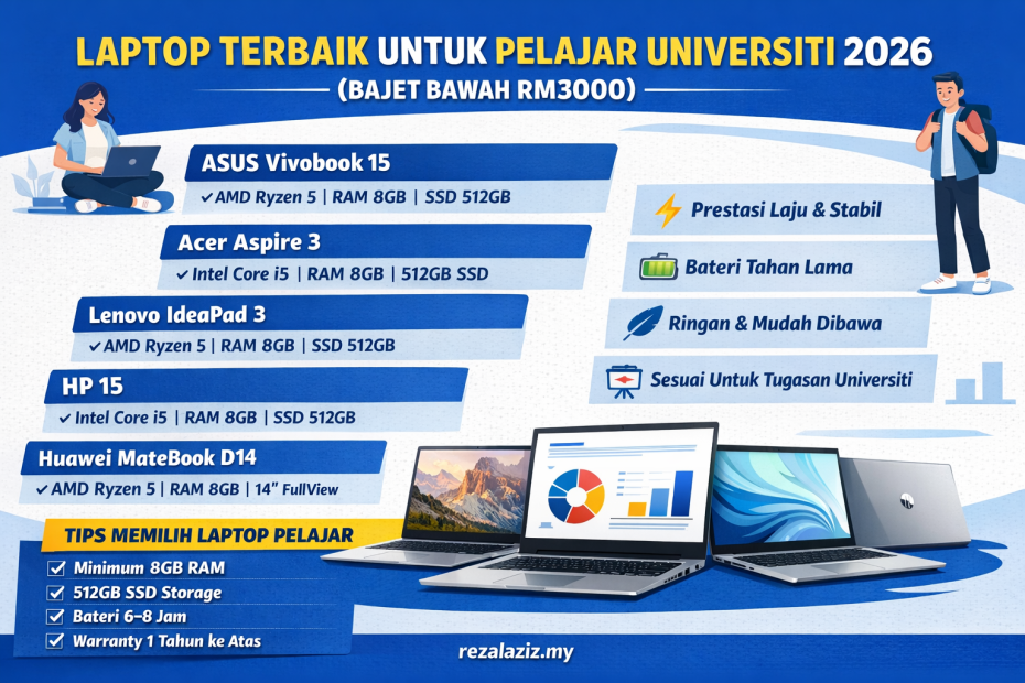 Laptop Terbaik Untuk Pelajar Universiti 2026
