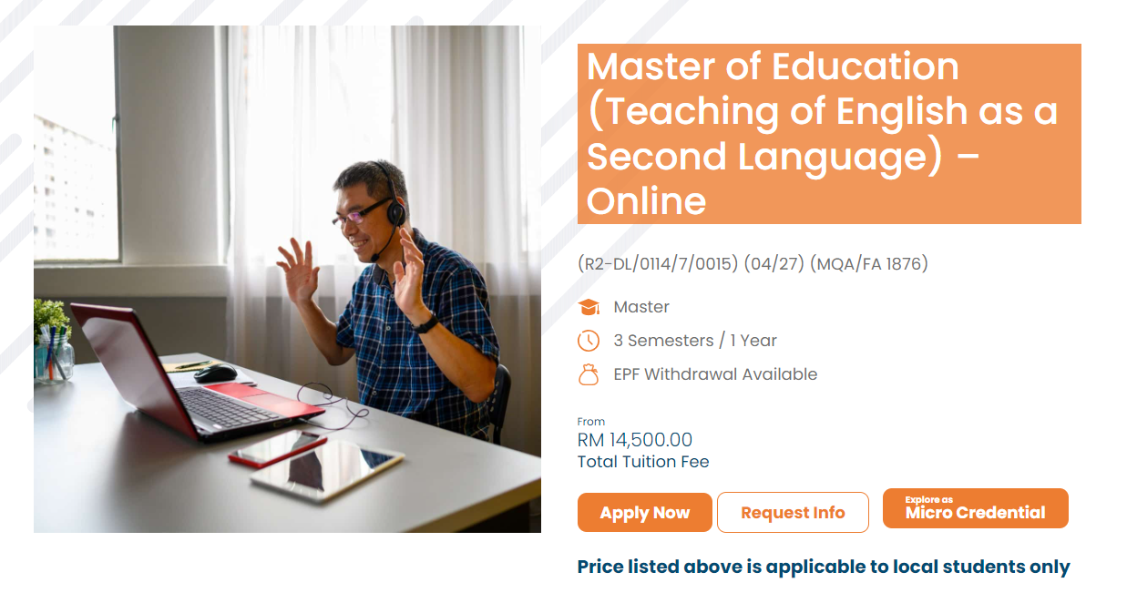 Master of Education (TESL) Online di UNITAR International University